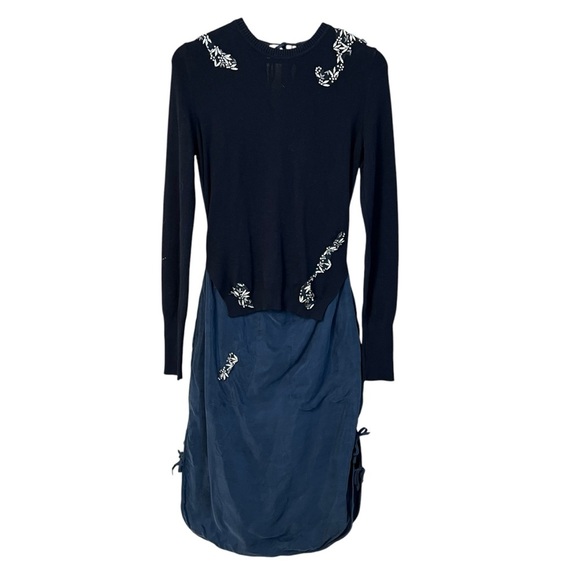 Altuzzara Embellished Knit Mixed Media Midi Dress Navy Blue US 6 Contemporary - Picture 1 of 10
